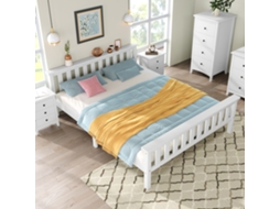 Cama De Madeira Maciça 140x200 Cm Rede De Lamelas Branca Adultos Crianças