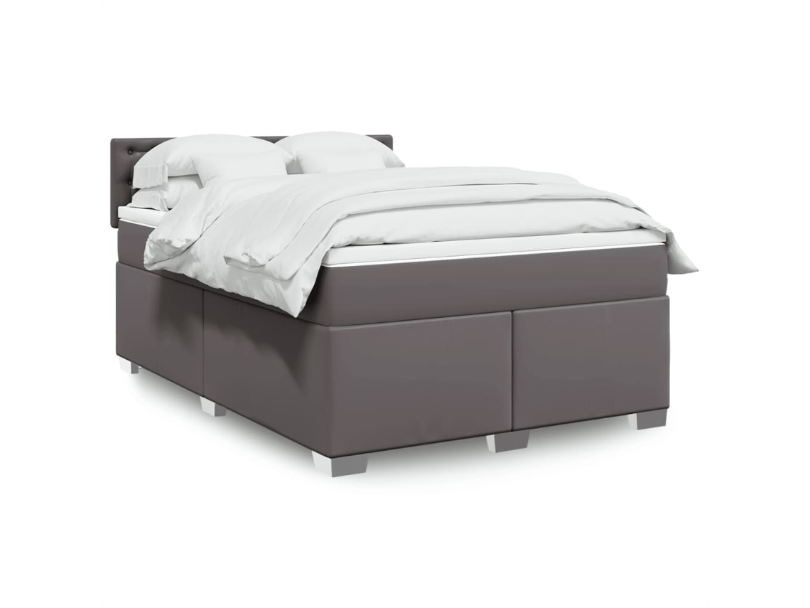 Vidaxl Cama Com Molas/colchão 140x200 Cm Couro Artificial Cinzento