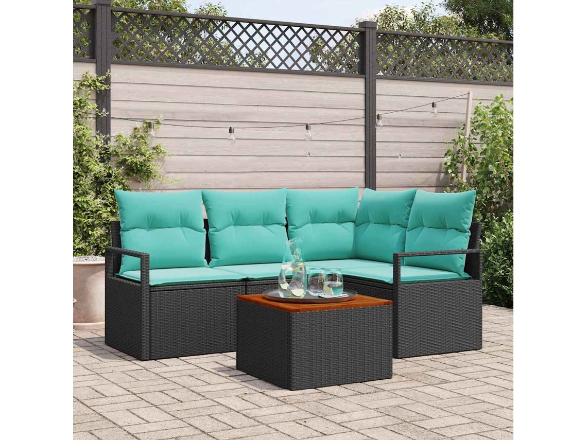 Vidaxl Conjunto De Sofá De Jardim 5 Unid. Preto Vime Pe