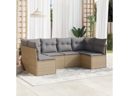Vidaxl 6 Pcs Conjunto de Sofás P/ Jardim com Almofadões Vime Pe Bege