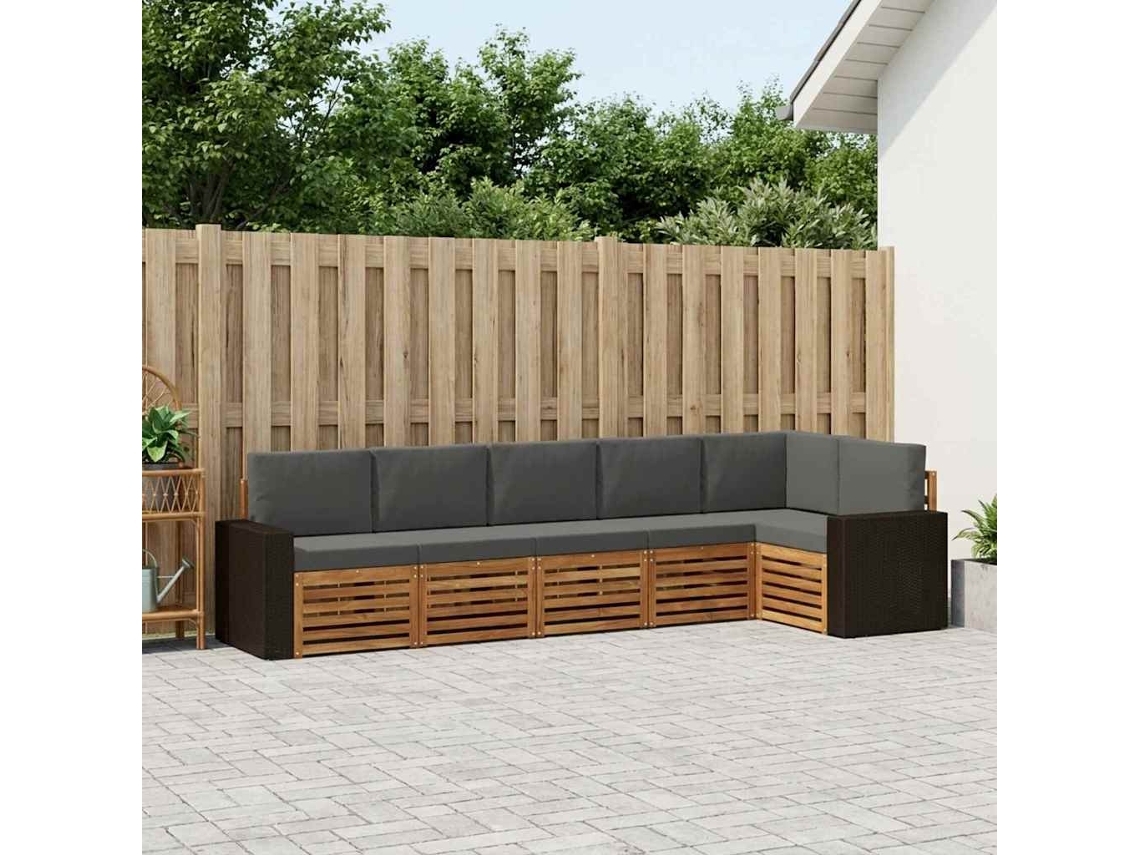 Vidaxl Conjunto De Sofás Para Exterior 6 Unid. Natural E Antracite