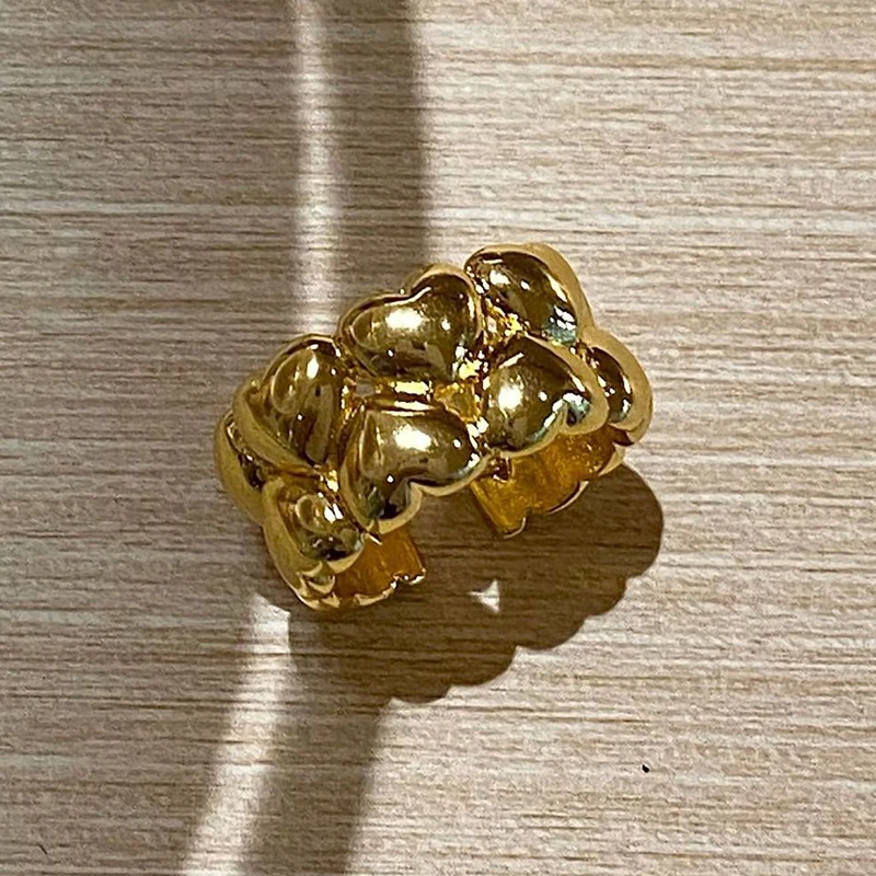 Anel Largo Geométrico (dourado), Feminino, Feito À Mão, Com Design De Coração Irregular.