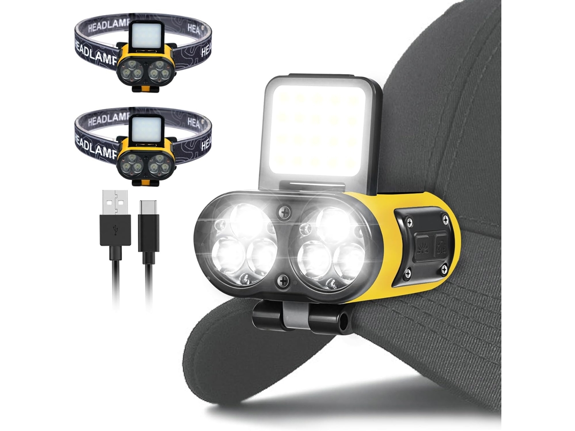 Kit Com 2 Lanternas De Clipe Para Boné De 900lm Com Luz Vermelha, Design À Prova D'água E Resistente À Poeira (amarelas)