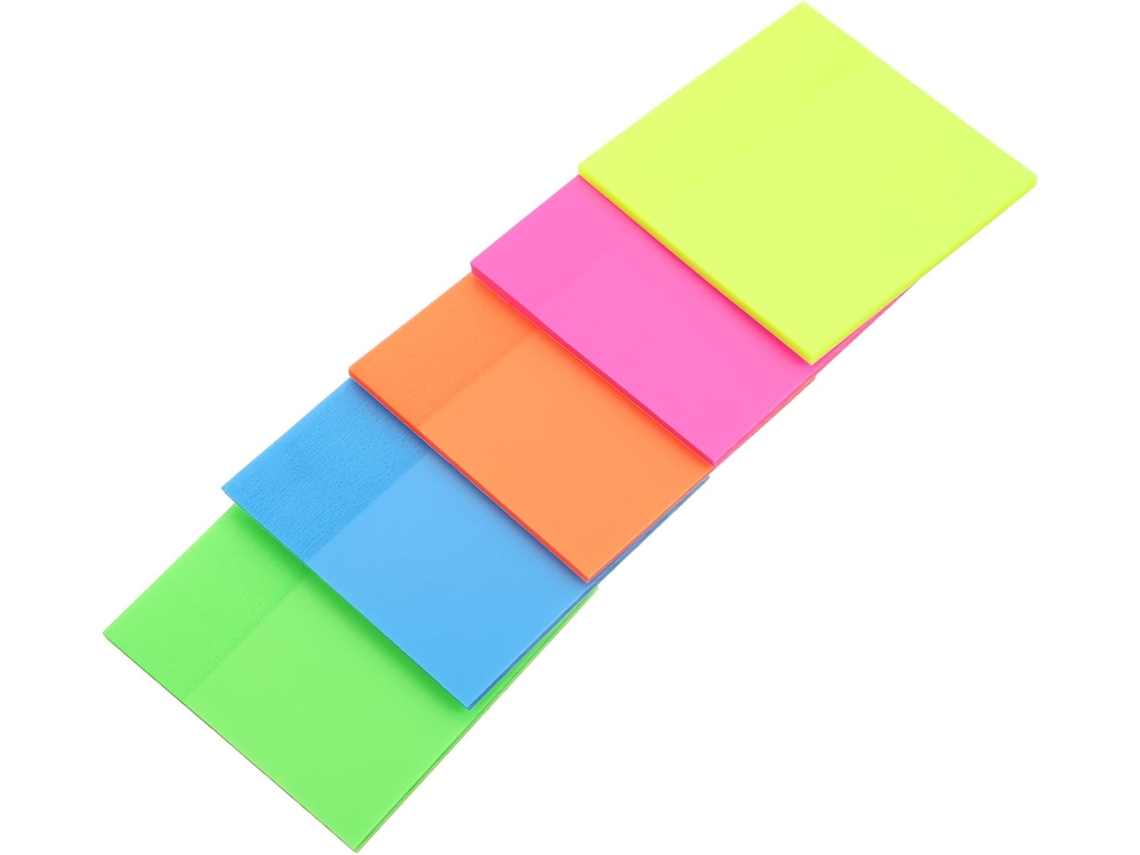 Conjunto de 5 blocos de notas adesivas coloridas, práticas para estudantes, escritório e uso doméstico.