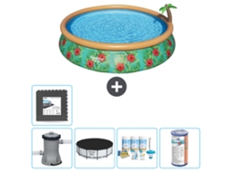 Piscina Inflável Redonda BESTWAY Fast Set Paradise Print 457 X 84 Cm Inclui Bomba Cobrir Pacote de Manutenção Filtro Ladrilhos