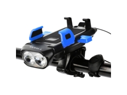 Azul 4 Em 1 Luz Dianteira Bicicleta Suporte Celular Usb Buzina Lanterna Power Bank Mtb Farol Acessórios