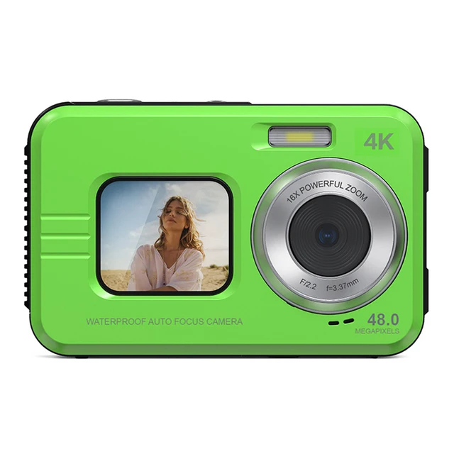 (verde - Somente Câmera) Câmera Hd À Prova D'água, 48 Mp, Tela Dupla De 2,7 Polegadas, Zoom Óptico De 16x