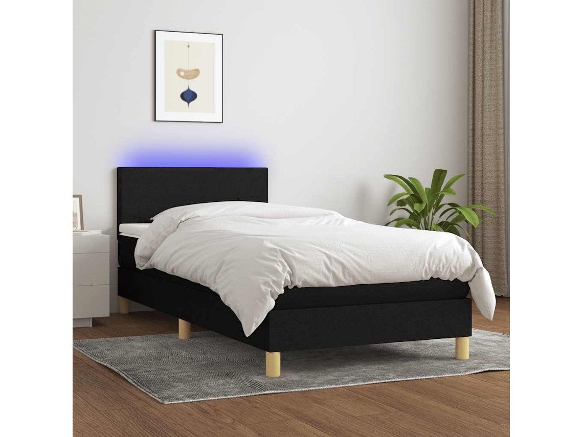 Vidaxl Cama Box Spring C/ Colchão E Led 80x200 Cm Tecido Preto