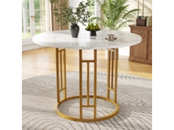 Mesa Redonda 80x80 Cm NOVELA de Jantar com Pernas de Metal e Superfície em Mármore Dourado
