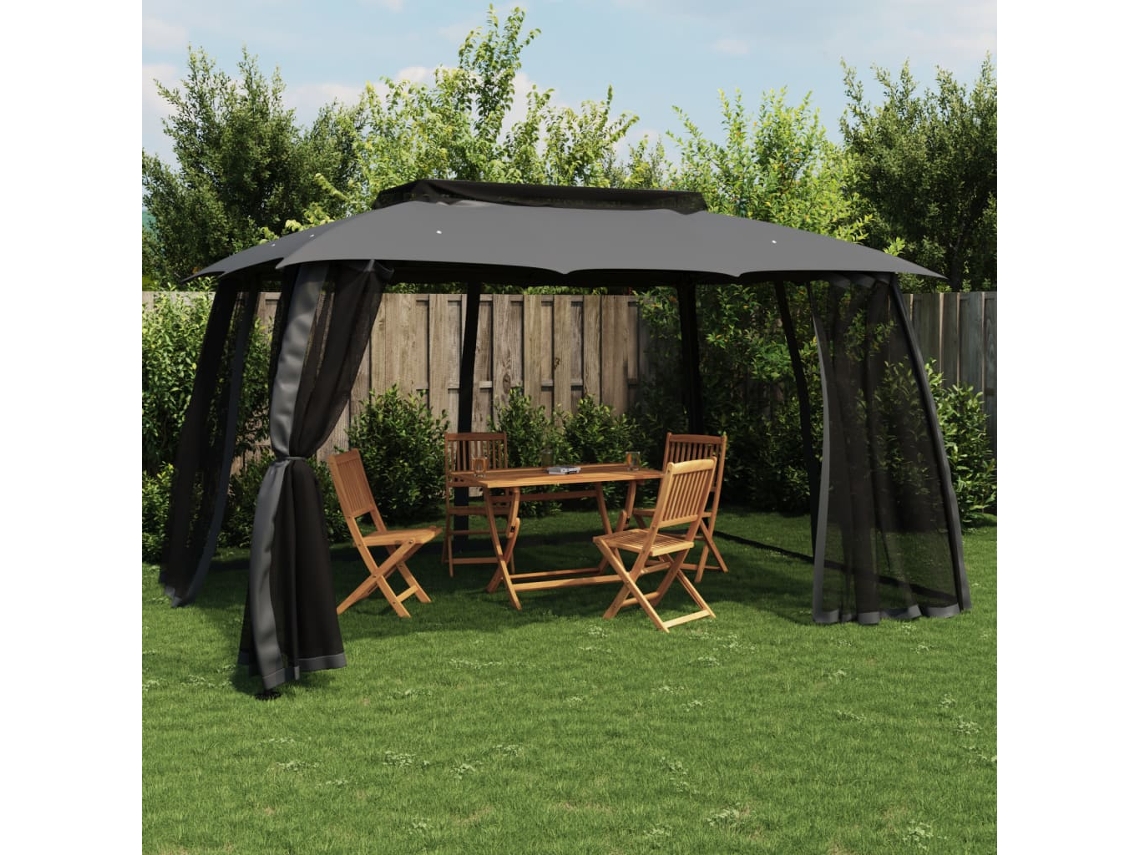 Vidaxl Gazebo C/ Teto Duplo/paredes De Malha 3,93x2,93 M Aço Antracite