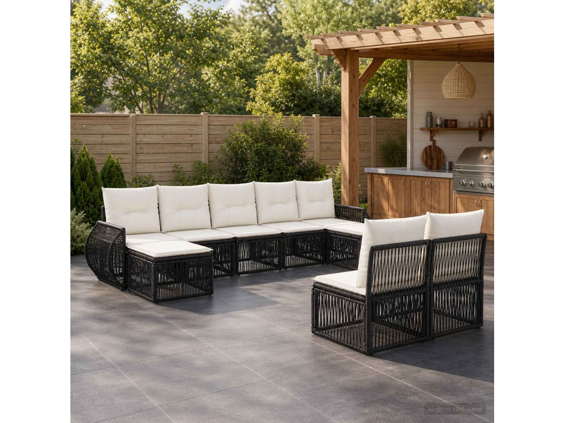 Vidaxl Conjunto De Sofá De Jardim 9 Unid. Preto E Branco Creme Vime Pe