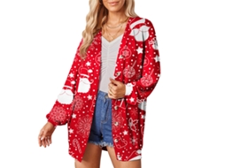 Jaqueta Cardigan Para Mulher Com Manga Longa Estampada De Natal Casual E Moderna Vermelha Tamanho M