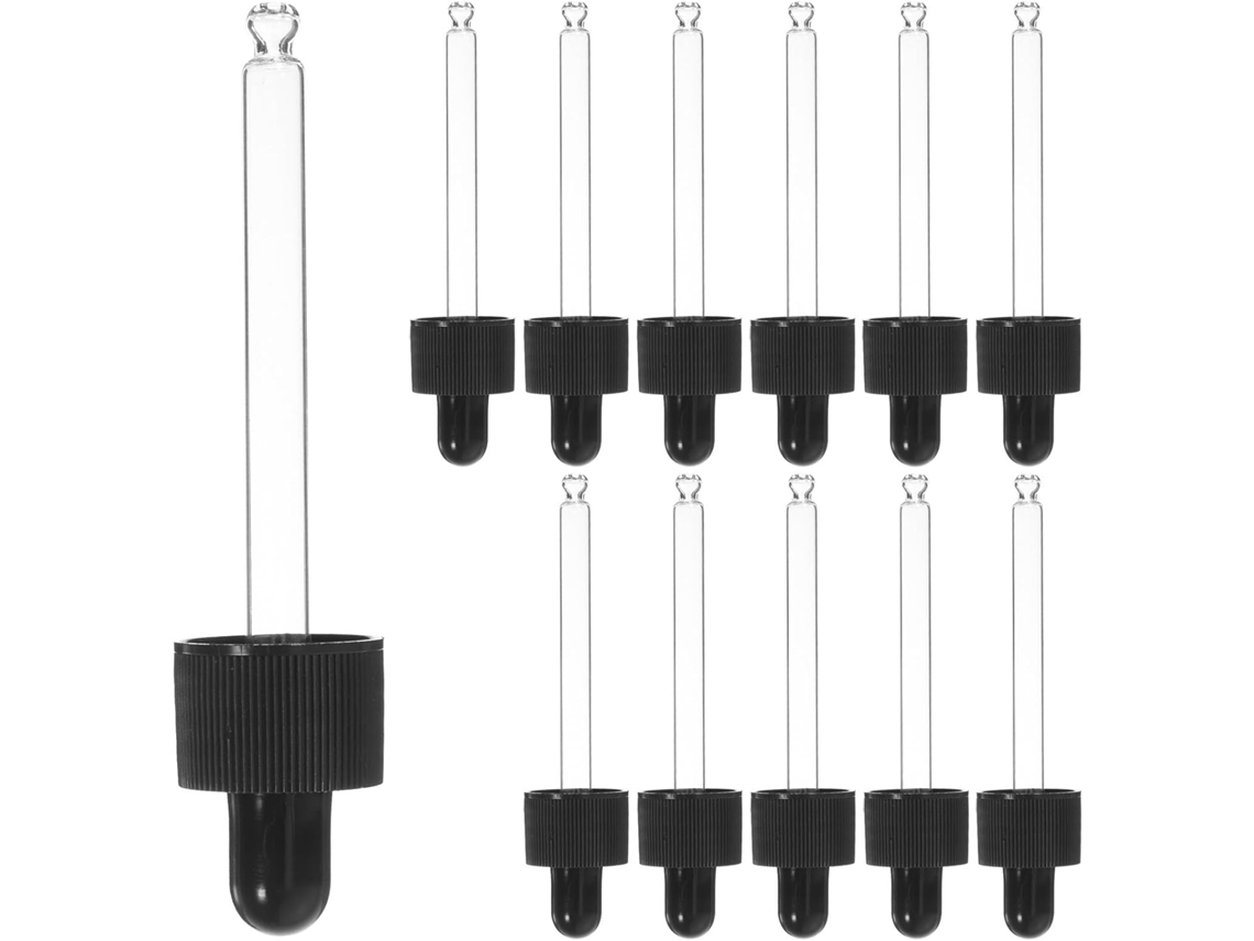 Conjunto De 12 Conta-gotas De Vidro Com Pontas De Silicone Pretas, Leves