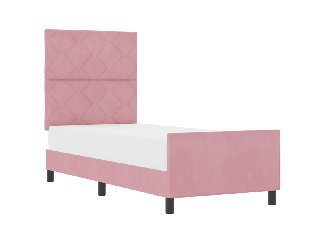Cama De Solteiro | Camas Para Quarto | Cama Box Com Cabeceira Rosa 80 X 200 Cm Veludo