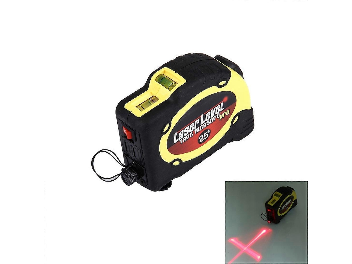 Nível A Laser Com Fita Métrica Pro E Clipe De Cinto / Pode Ser Fixado Em Tripé (amarelo) Aquaforge (7,6 Metros)