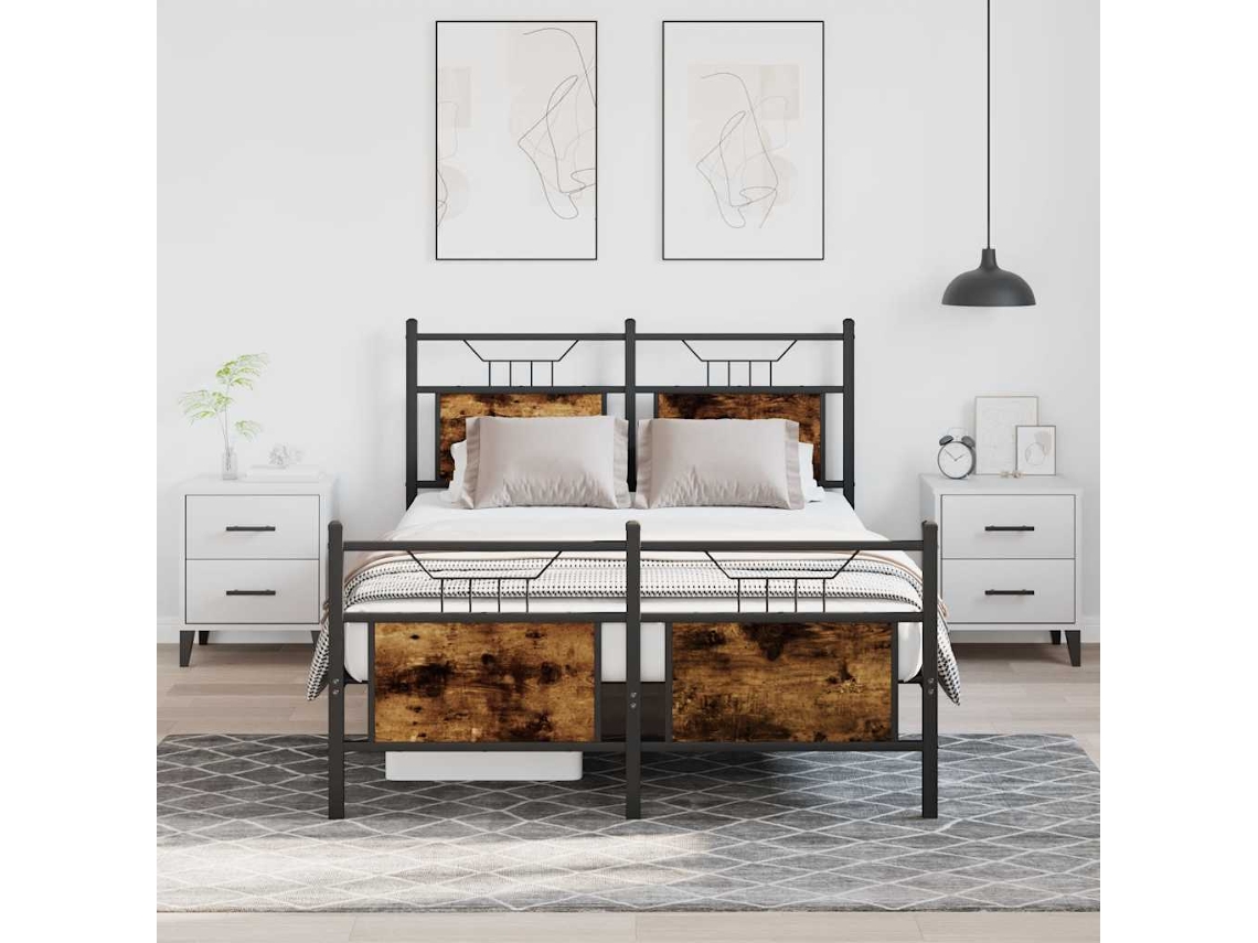 Vidaxl Estrutura Cama S/ Colchão Derivados De Madeira Carvalho Fumado