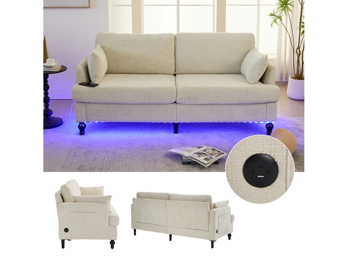 Sofá Em Chenille Com Curvas E Chaise, Compactado Sem Estrutura, Modular Em L Com Assento Retrátil, Espuma Comprimida, Sem Montagem.