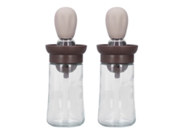 Conjunto de 2 recipientes para óleo com dispensador de escova de silicone para cozinhar, churrasco e assados.