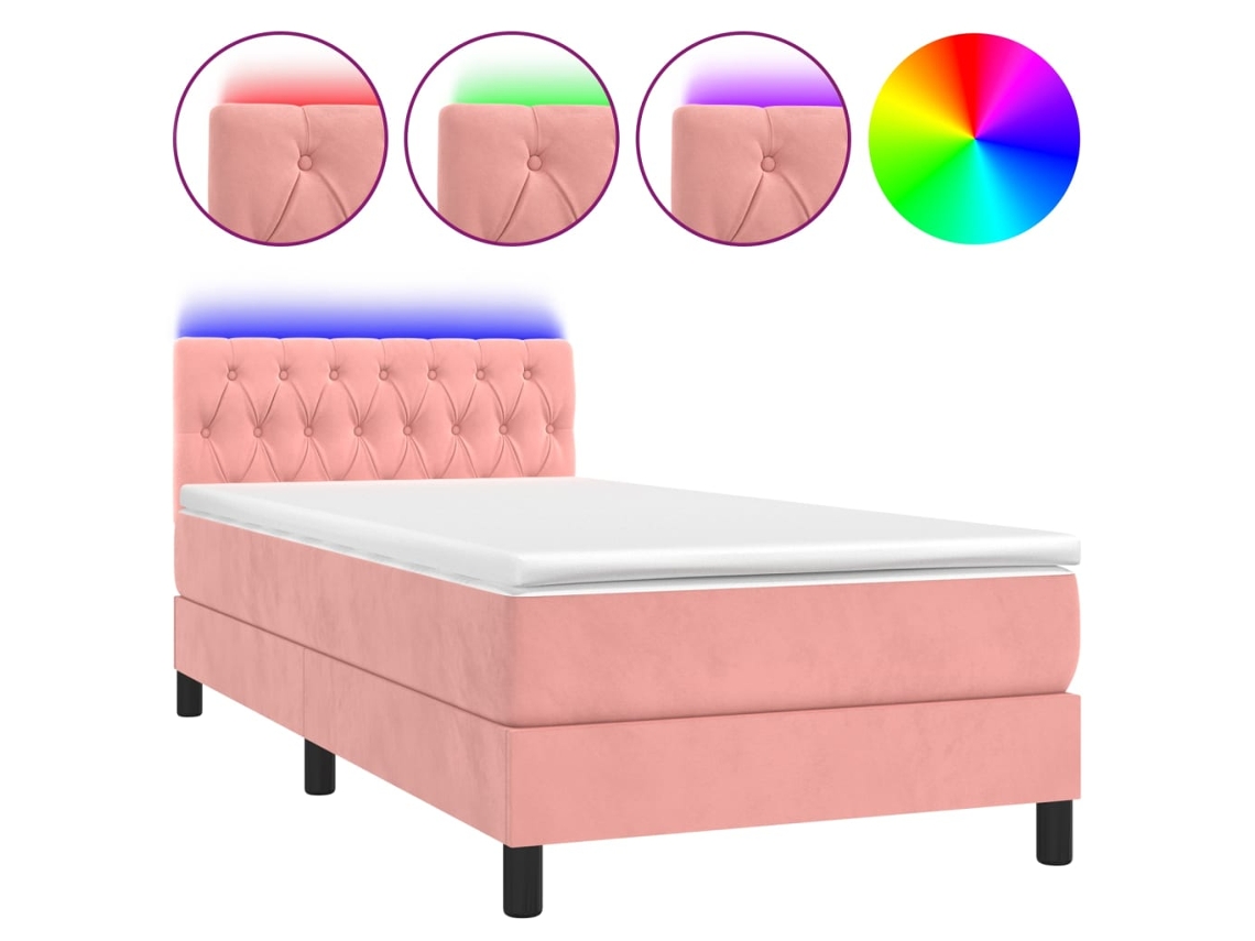 Cama Box Spring C/ Colchão/led 90x190 Cm Veludo Rosa MAISON EXCLUSIVE