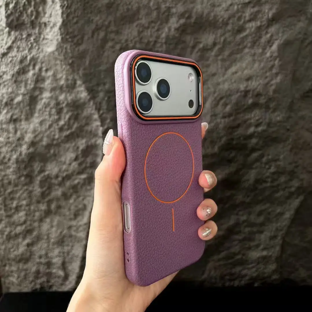 Capa Magnética Para Celular Com Textura De Lichia Fosca (iphone 17 Pro Roxo), Em Tpu Macio.