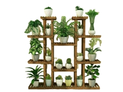 Suporte Para Plantas, 9 Andares, Design Durável Em Madeira E Metal, Marron