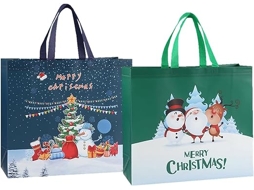 Conjunto De 2 Sacolas Grandes Natal, Reutilizáveis ​​​​​​com Alças Em Tecido Não Tecido, Sacola Compras Natal Dobrável E Impermeável Aquaforge