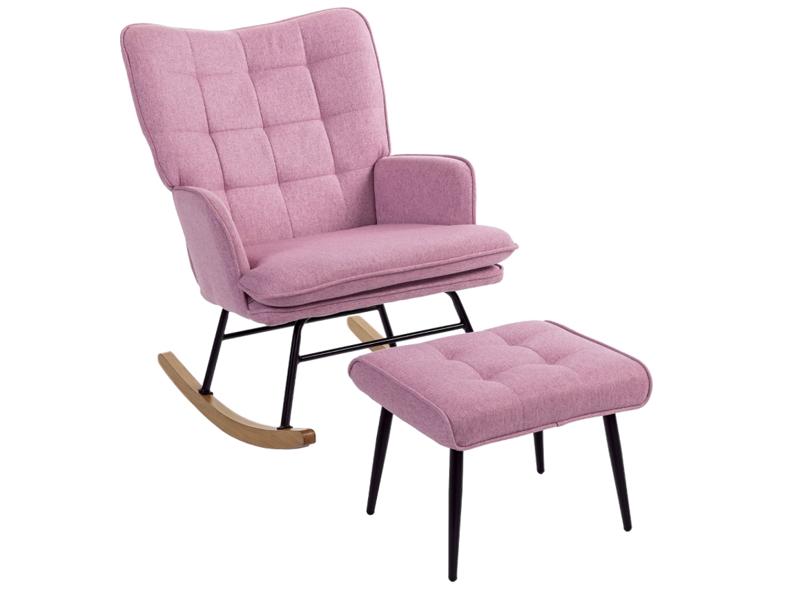 Conjunto De Poltrona Balanço Relaxante Com Apoio Para Os Pés E Almofada Acolchoada Rosa 64x89x90 Cm Ideal Para Conforto