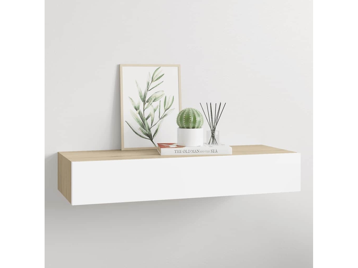Vidaxl Prateleira De Parede Com Gaveta Em Carvalho E Branco 60x23,5x10 Cm Mdf