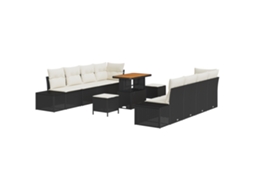 Conjunto 11 Sofá Moderno Para Jardim Vidaxl Preto Vime Pe (264 X 62 X 85 Cm)