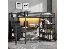 Cama Alta 140x200cm Com Escada Armário Mesa Usb Led Preto