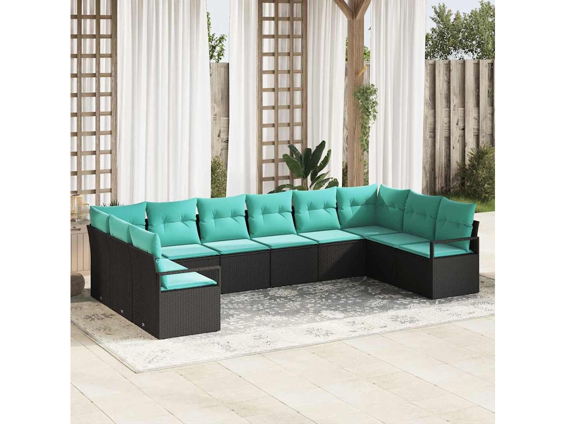 Vidaxl Conjunto De Sofás 10 Unid. Preto Vime Pe