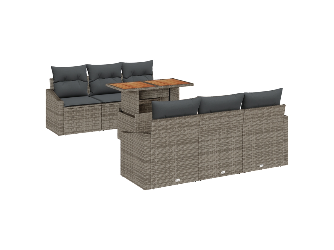 Conjunto 7 Conjunto De Móveis Para Exterior Vidaxl Cinzento Vime Pe (100 X 55 X 73 Cm)