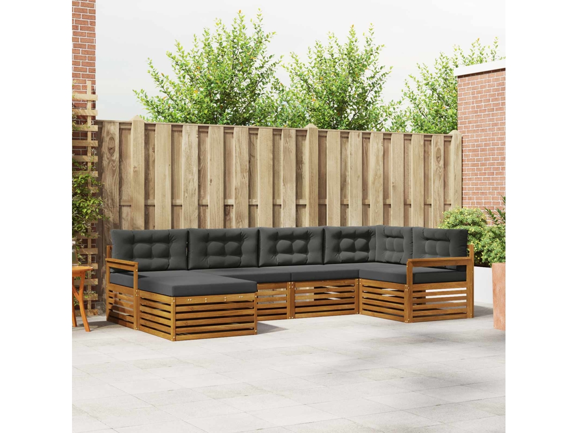 Vidaxl Conjunto De Sofás Para Exterior 6 Unid. Natural E Antracite