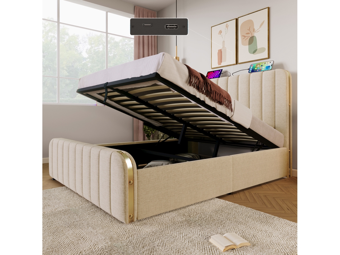Cama Estofada com Cabeceira Dupla e Usb PAPRIKA