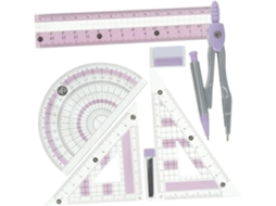 Conjunto De Régua Multifuncional Rosa Com 7 Peças Para Estudantes