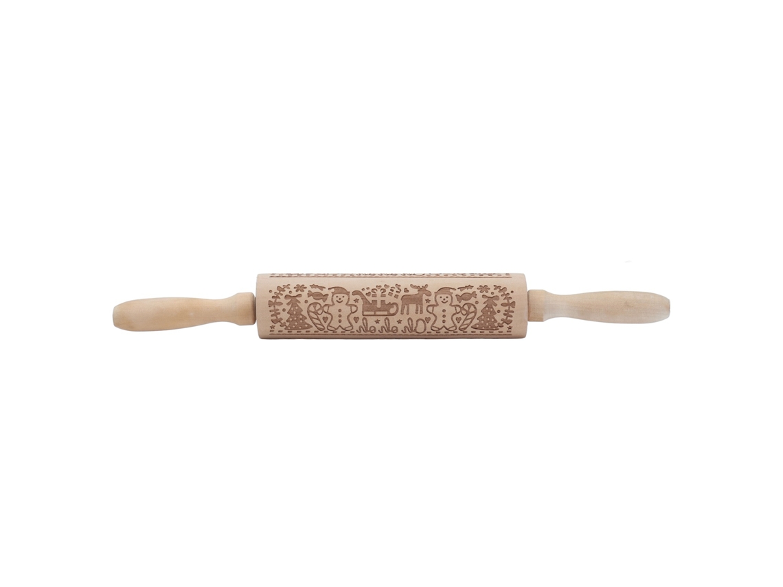 Rolo de Massa de Madeira com Estampa Natalina para Biscoitos Pizza Pastéis Ferramenta de Cozinha | S/MARCA