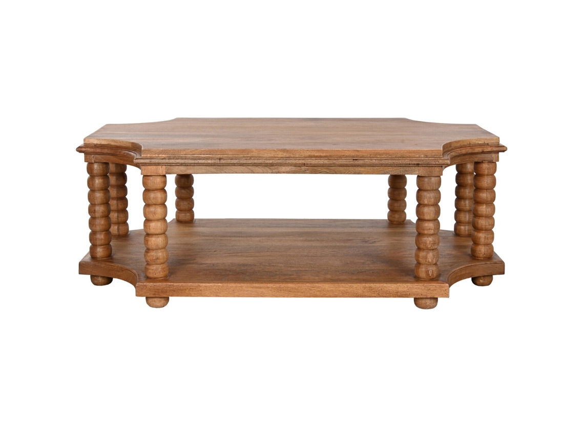 Mesa de Centro ALEXANDRA HOUSE LIVING, madeira de mangueira e mármore, 80x80x45cm