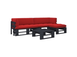 Vidaxl 4 Pcs Conj. Lounge Paletes C/ Almofadões Pinho Impregnado Preto