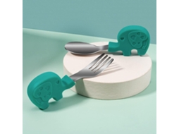 Conjunto de Talheres infantis de aço inoxidável com cabo de silicone animais fofos (2 Und)