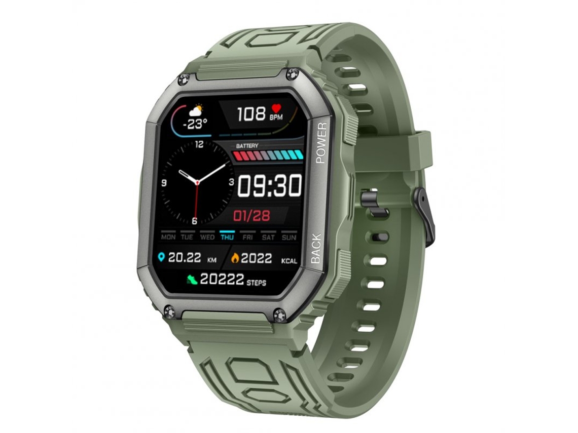 Smartwatch Kr06 Tela de 1 8 Polegadas Chamada Bluetooth À Prova D'Água Desportos Pedômetro Monitor de Frequência Cardíaca Verde