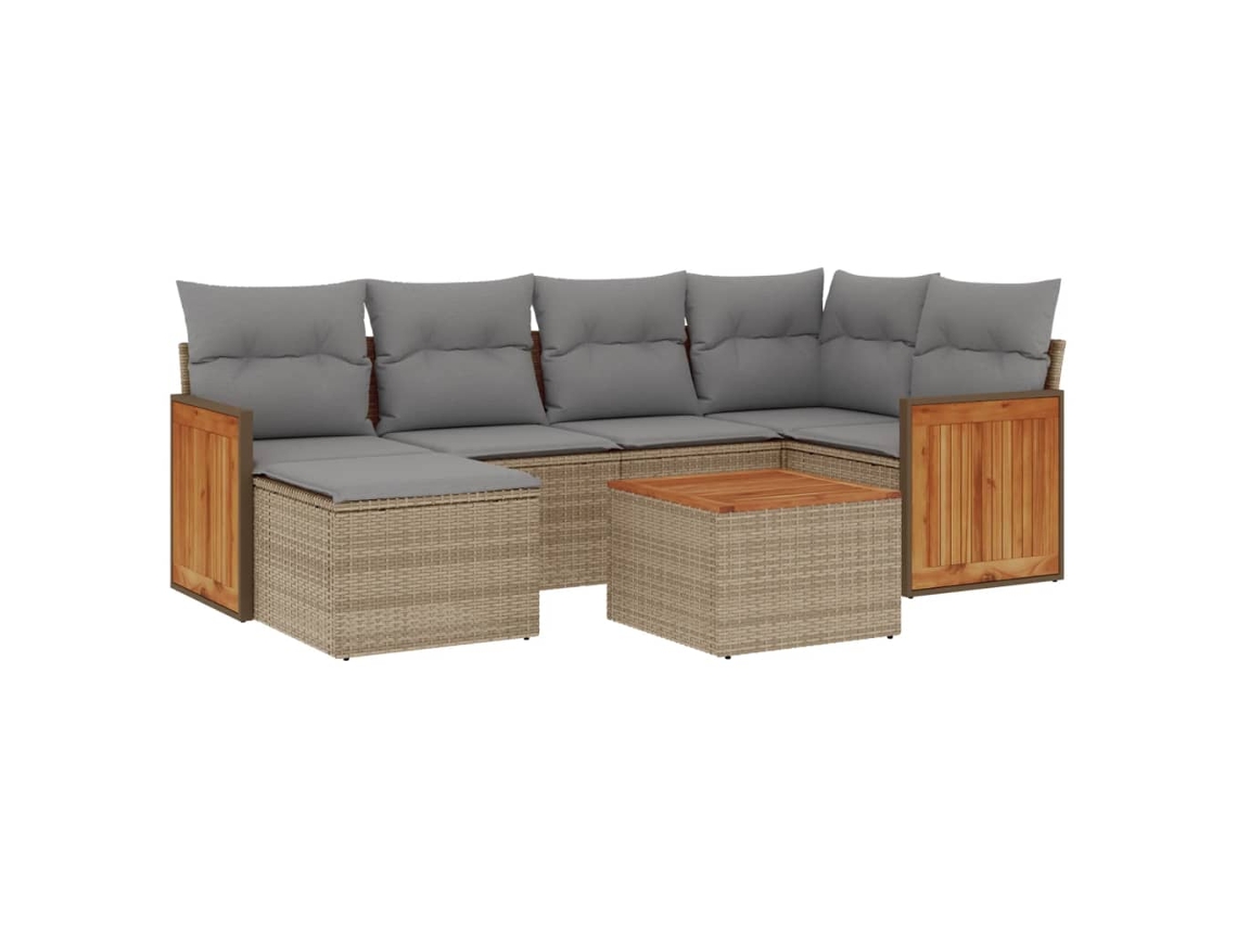 Maison Exclusive - 7 Pcs Conjunto De Sofás P/ Jardim Com Almofadões Vime Pe Bege