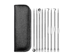Fasst kit de Ferramentas para Remoção de Pontos Negros 9 em 1, Extraidores de Comedões, Ferramentas para Pele Facial e Nariz com Sacola CUIDADOS