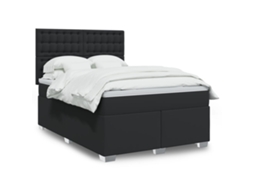 Vidaxl Cama Com Molas/colchão 140x200 Cm Couro Artificial Preto