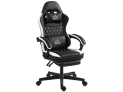Cadeira Gamer BTFORUS com apoio para os pés, cabeça e almofadas, revestimento em couro sintético, giratória, preto e branco