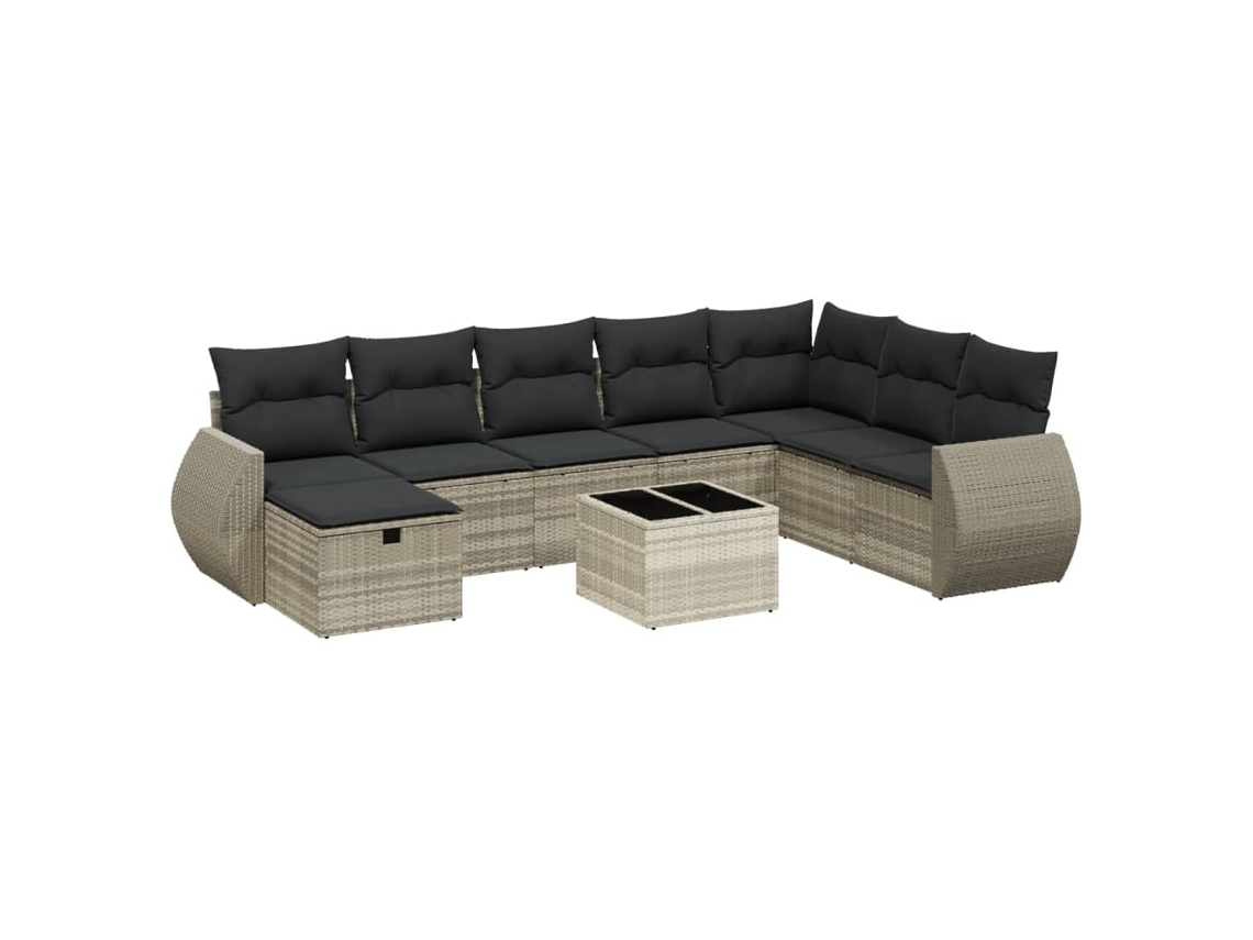 Conjunto de 8 Sofás Jardim com Almofadões Vime Pe Cinzento Claro MAISON EXCLUSIVE (8 pcs)