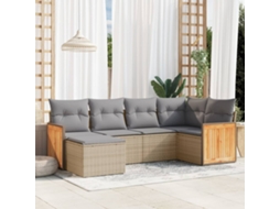 Conjunto de 6 Sofás para Jardim com Almofadas Vime Pe Bege Dkd Home Decor