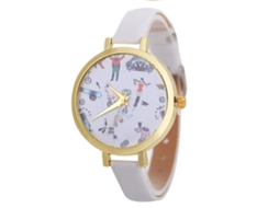 Relógio de Pulso Feminino Casual Simples Quartzo Analógico Pulseira Pu Branco Presente