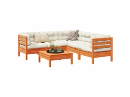 Conjunto 6 Pcs Sofás Jardim Almofadões Pinho Maciço Castanho Cera PANGSHIYUAN
