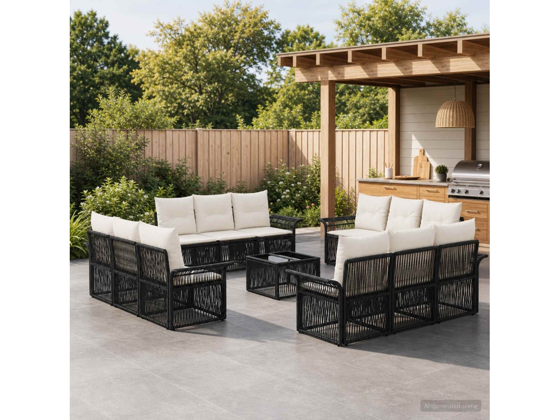 Vidaxl Conjunto De Sofá De Jardim 13 Unid. Preto Vime Pe