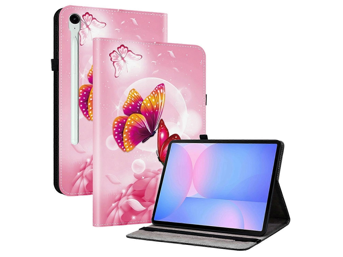 Capa de couro com estampa de borboleta rosa para Samsung Galaxy Tab S10 FE com compartimentos para cartões Hengrongshen